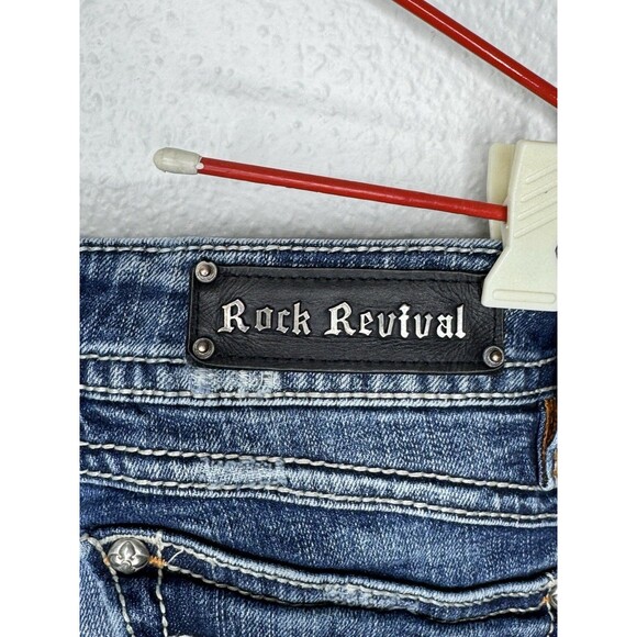 Rock Revival Shorts Womens 32 Stephanie Cut Off Denim Flap Embelished Pocket Y2K - Picture 10 of 16